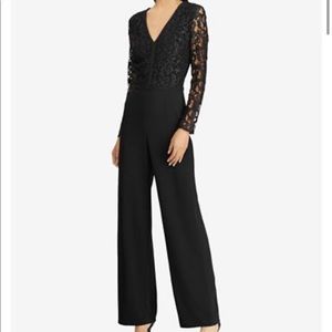 Lauren Ralph Lauren Lace Trim Crepe Jumpsuit black